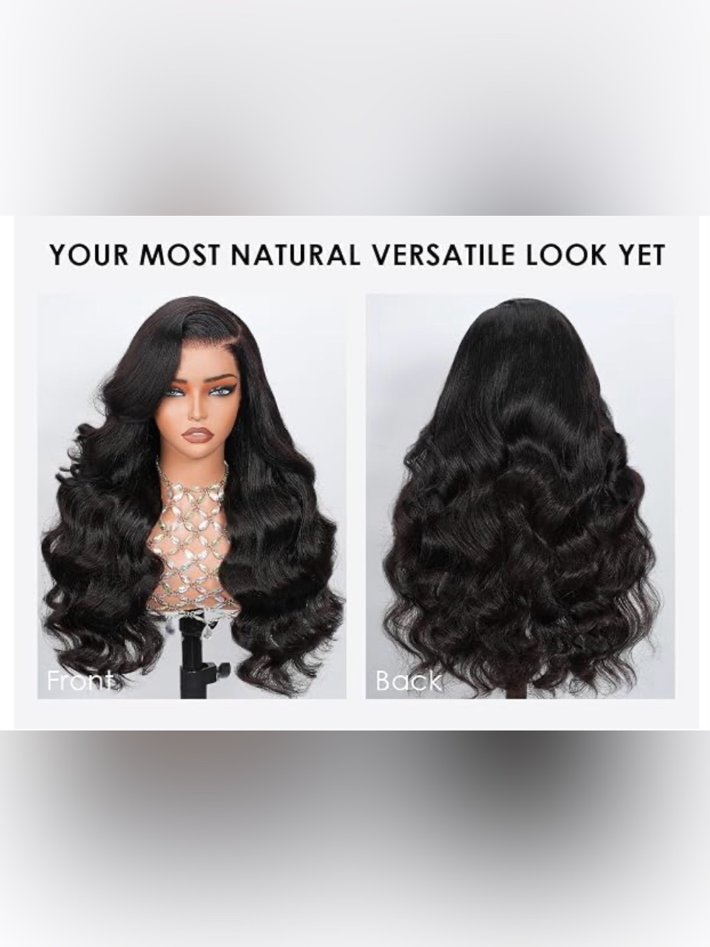 24” Premium Human Hair Black Wavy Women’s Wig - Natural Look
